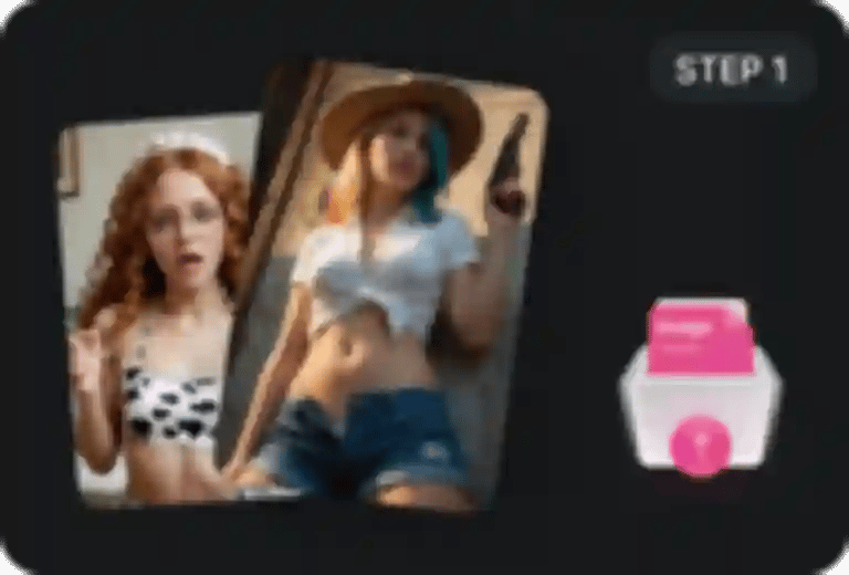 Two example AI model photos and an upload button, showing the interface of step one.