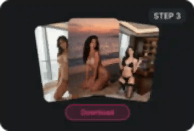 Three generated result images showing the final output, with a prominent Download button, showing the interface of step three.