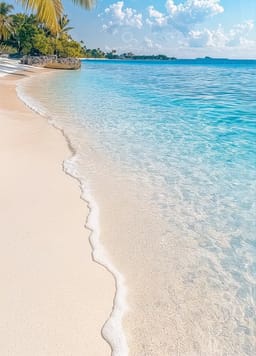 AI-genereret solbeskinnet gylden strandscene med azurblåt hav og blide bølger.