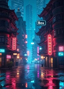 Futuristisk neonoplyst bygade med lysende skilte om natten. Scenemulighed for AI-billedgenerator.