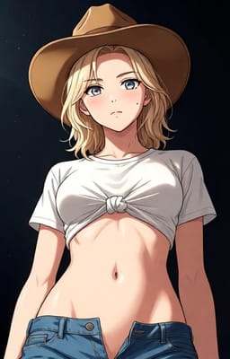 AI-genereret anime-stil portræt af en ung kvinde med livlige farver og stiliserede funktioner, velegnet til anime stil forudindstillet.