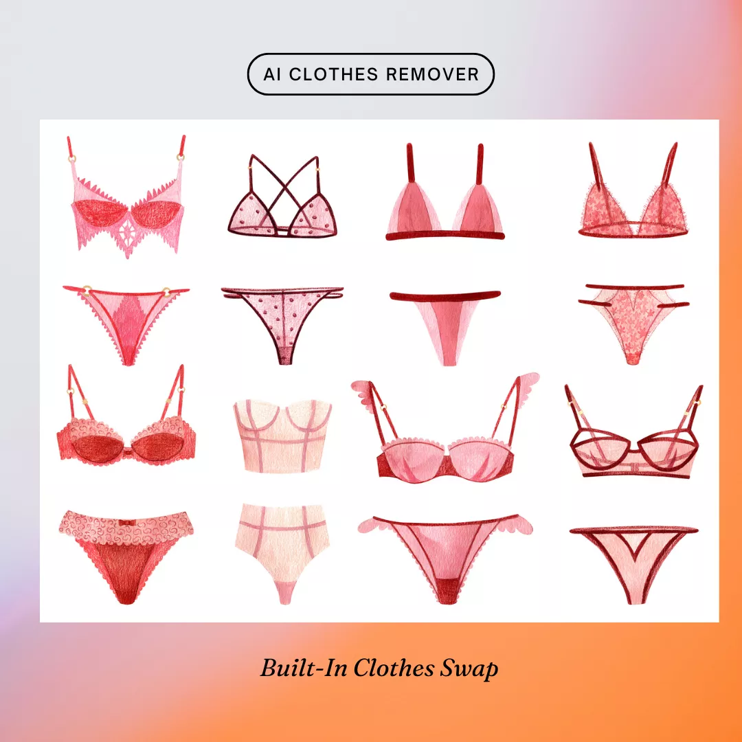 Várias ilustrações de lingerie sexy usadas como opções de roupas no removedor de roupas Myimg AI.