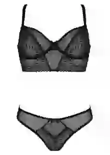 Black sheer lave balconette bra and thong panty set. Template for clothes swap.