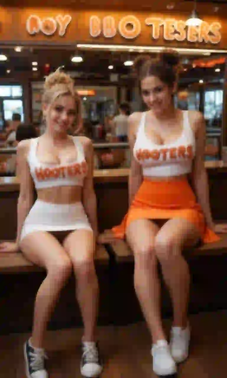 A blonde woman and a brunette woman sitting on wooden benches. Template for AI Image to Video Generator.