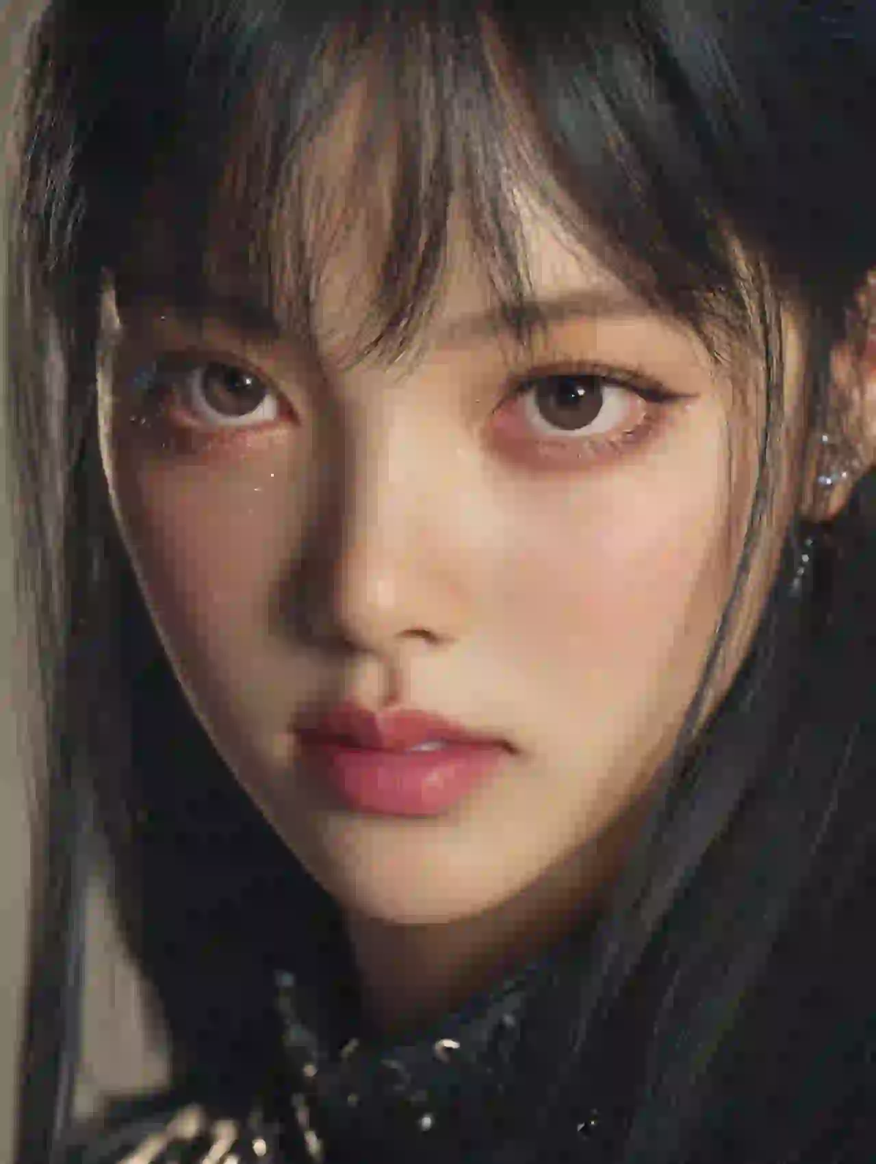 Aziatische vrouw met rechte pony en K-beautystijl. Sjabloon voor het wisselen van foto's.