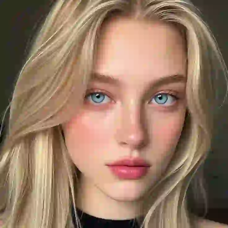 Blonde vrouw met blauwe ogen. Modelsjabloon voor photo face swap.