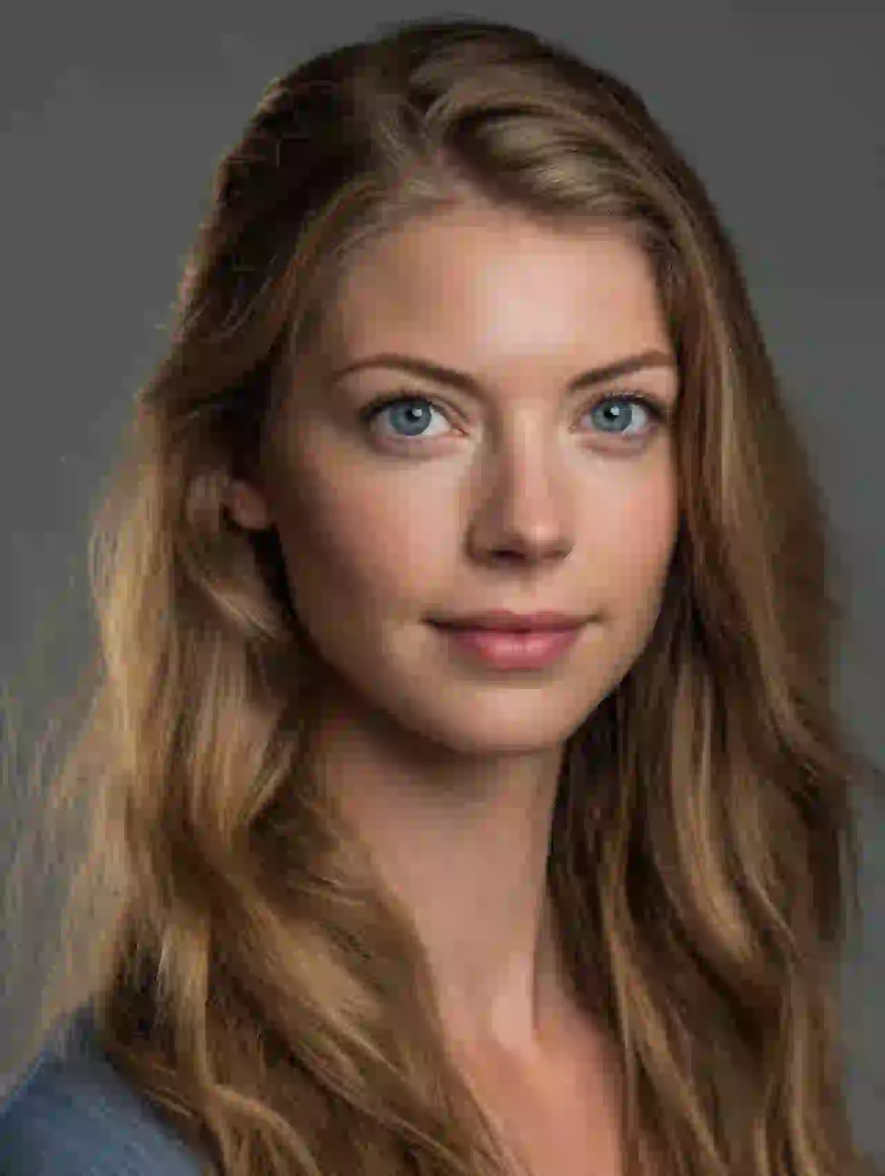 Blonde vrouw met golvend haar en blauwe ogen in natuurlijk licht. Sjabloon voor het wisselen van foto's.