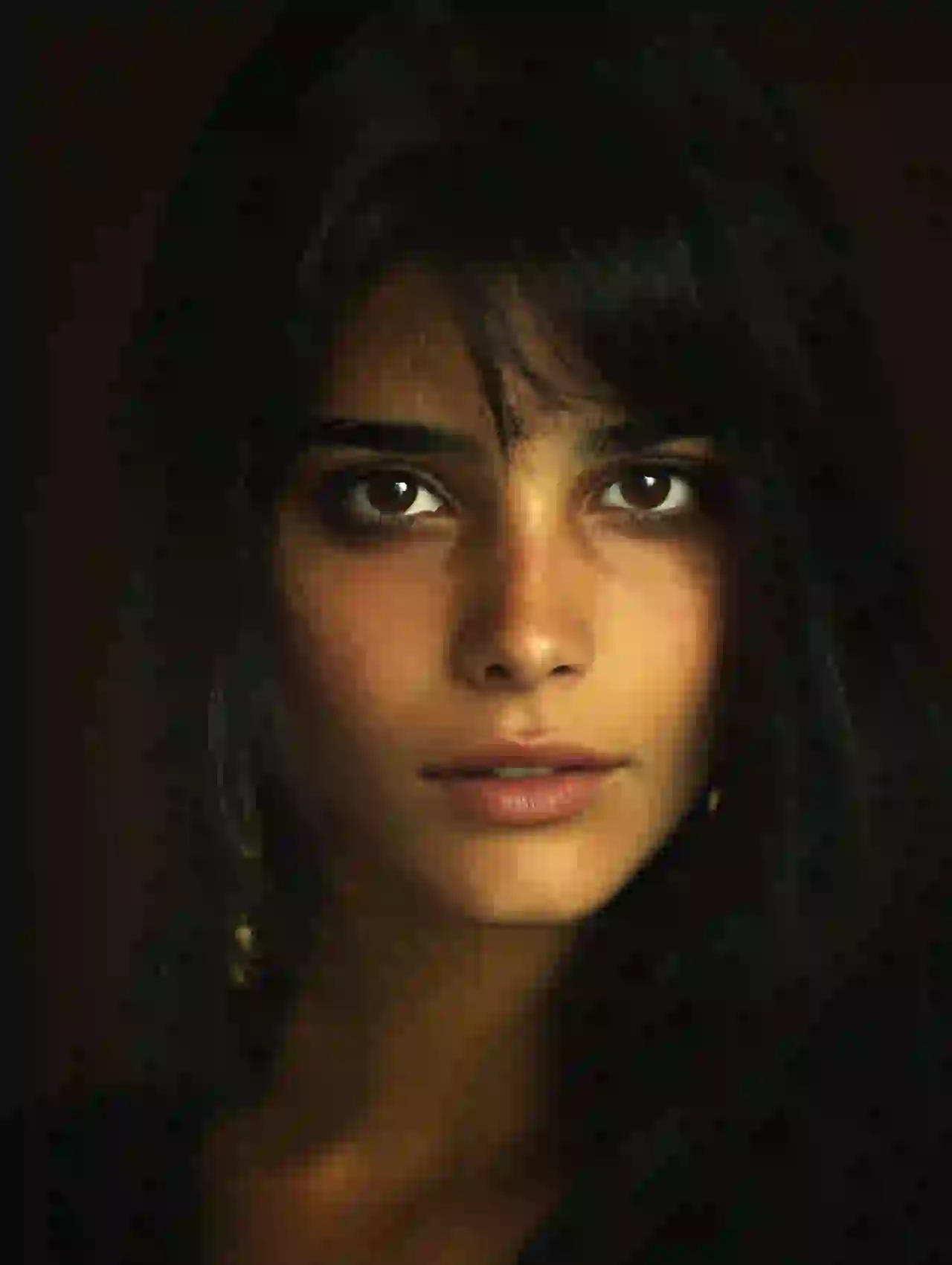 Indiase vrouw met bruine huid en donker krullend haar. Sjabloon voor het wisselen van foto's.