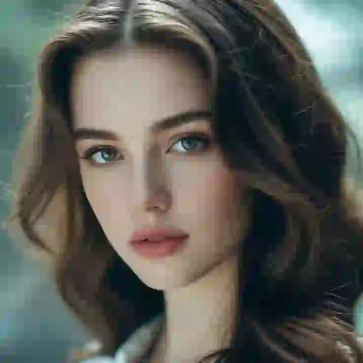 Vrouw met donker golvend haar. Modelsjabloon voor photo face swap.