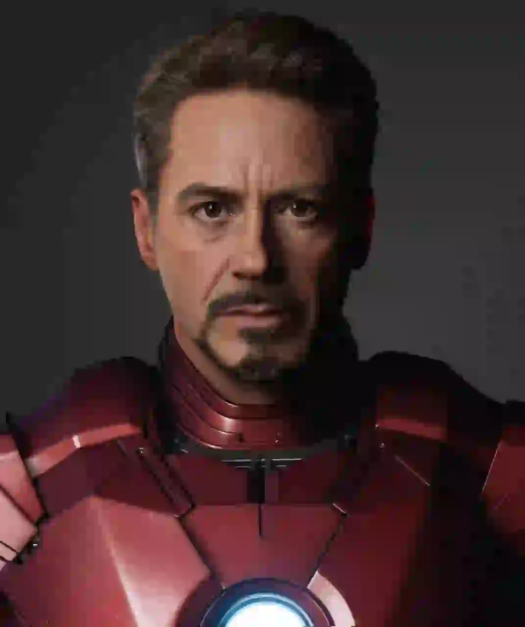 Iron Man portret met donkere achtergrond. Modelsjabloon voor photo face swap.