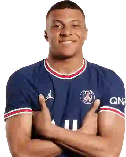 Mbappé in PSG thuisshirt. Modelsjabloon voor photo face swap.