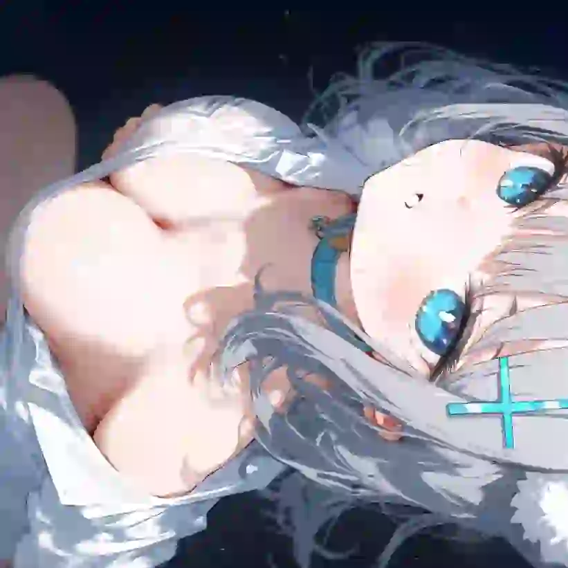 Bezdenna postać z anime z pozującymi platynowymi włosami, widok z lotu ptaka. Szablon generatora komiksów porno.