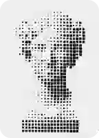 Uma arte pixelada em preto e branco de Marilyn Monroe, criada usando pequenos pontos, que lembra o estilo clássico da pixel art.